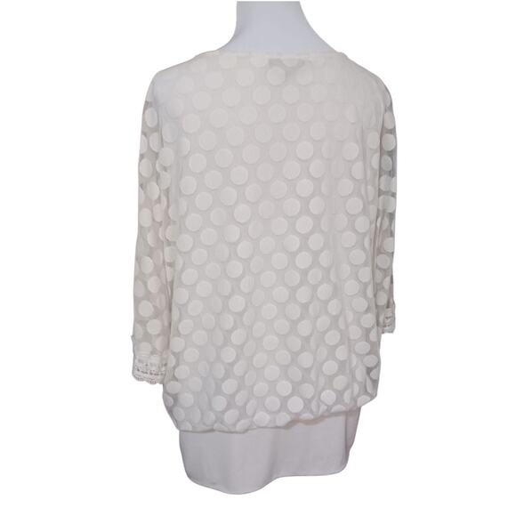 Alfani Top Blouse Stretchy Plus 2X Cream Lacey Blousy Cottage Boho Career Travel - Picture 3 of 11